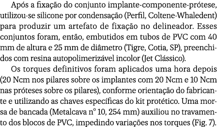 Ap s a fixa o do conjunto implante componente pr tese, utilizou se silicone por condensa  o (Perfil, Coltene Whalede...