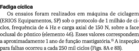 Fadiga c clica Os ensaios foram realizados em m quina de ciclagem (ERIOS Equipamentos, SP) sob o protocolo de 1 milh ...