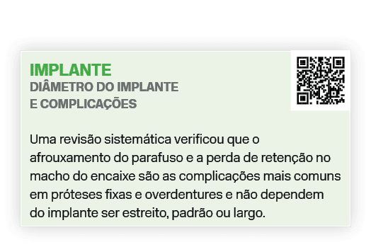 Implante Di metro do implante e complica es ￼ Uma revis o sistem tica verificou que o afrouxamento do parafuso e a p...
